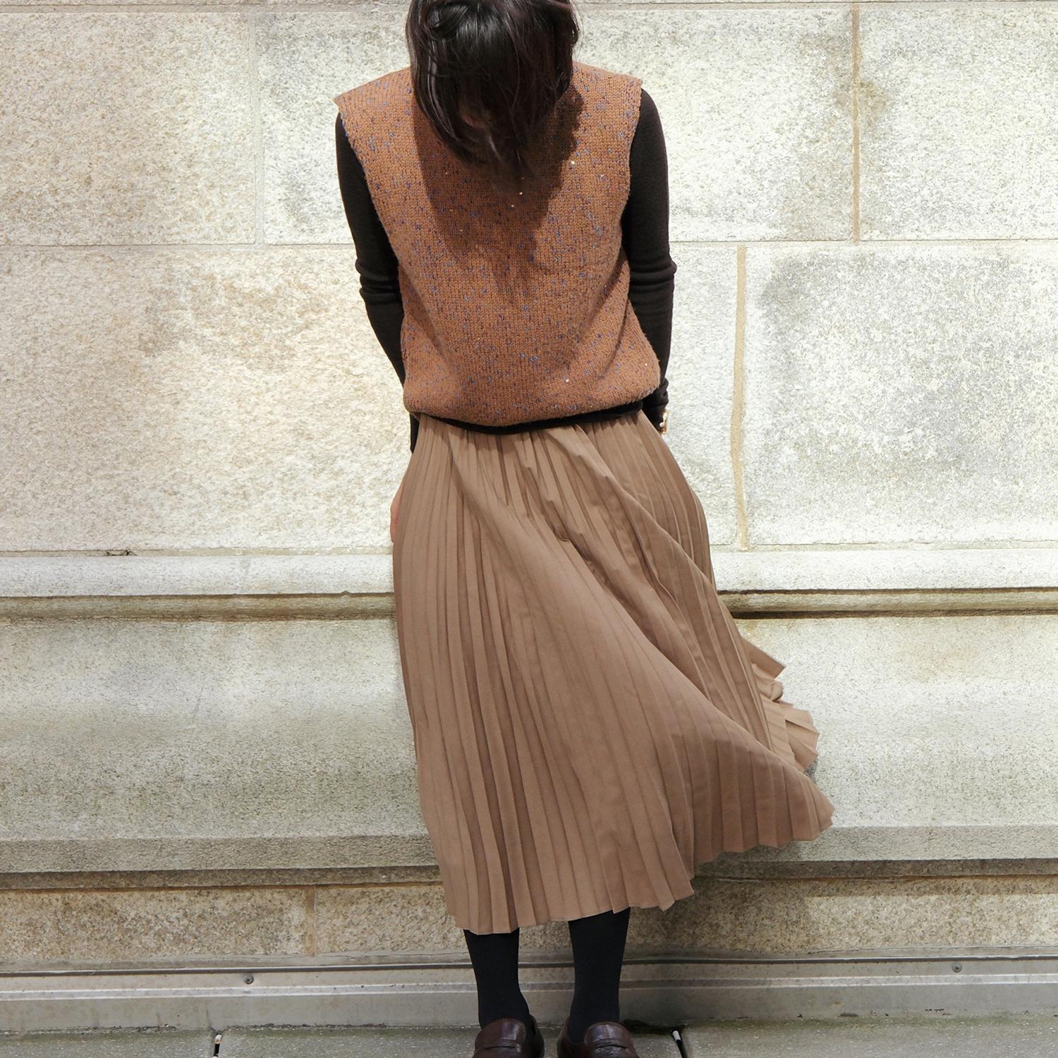 远家羊毛混纺百褶毛呢半身裙