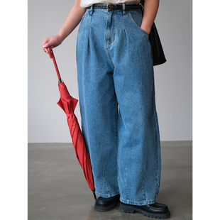 休闲百搭春新H 九分裤 196限量 浅色阔腿直筒裤 远家纯棉宽松牛仔裤