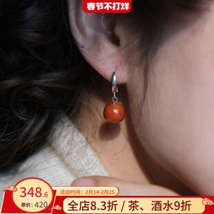 远家天然南红玛瑙耳环川料满肉南红925银镶耳坠耳饰Y-951限量
