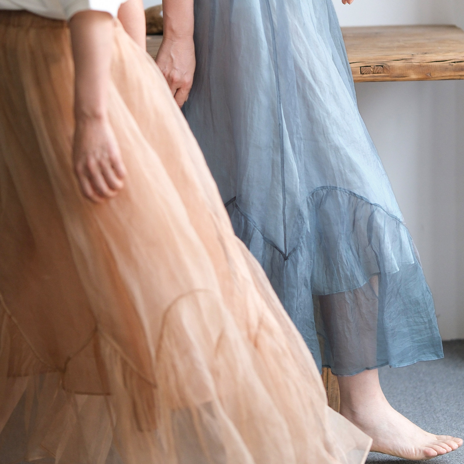 远家植物染桑蚕丝拼接鱼尾半身裙 柿子染蝶豆花染苏木染HL3999限