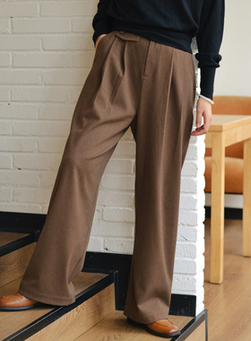 远家经典款 通勤双面磨毛保暖西裤条纹直筒休闲裤垂坠百搭LF3011