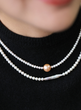 远家天然淡水珍珠小米珠项链4-5mm强光正圆3-4mm极光扁圆Y-907