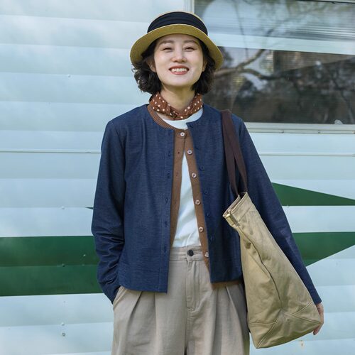 远家棉混纺针织长袖外套直筒半裙