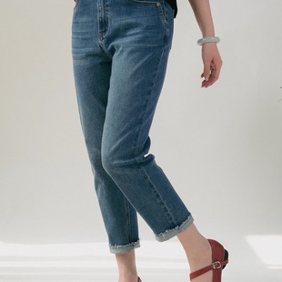 远家复古小脚牛仔裤 毛边脚口棉弹加长版 九分裤 092限 修身