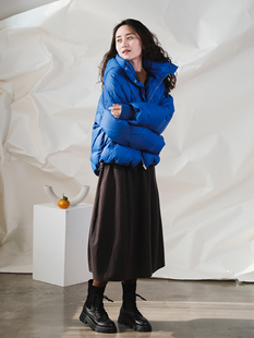 远家新国标90白鸭绒克莱因蓝羽绒服连帽保暖防风中长外套W 445限