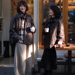 远家皮衣羽绒服复古超软PU保暖翻领90%绒子含量白鸭绒外套Y 608限