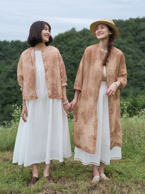 柿子染绣花肌理新中式长短开衫