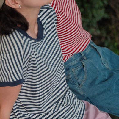 远家短袖32支彩棉条纹T恤