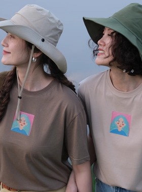 远家 凉感北极棉 原创手绘T恤 头像印花基础休闲短袖春新W-815限