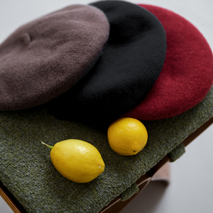 607限 冬新Y 远家100%绵羊毛贝雷帽 复古厚百搭休闲松紧文艺帽子