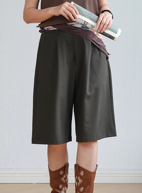 远家轻盈垂坠百慕大短裤 五分西裤 休闲通勤后松紧腰裤子LF5569限