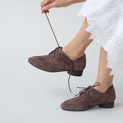 远家意大利进口磨砂羊皮圆跟鞋