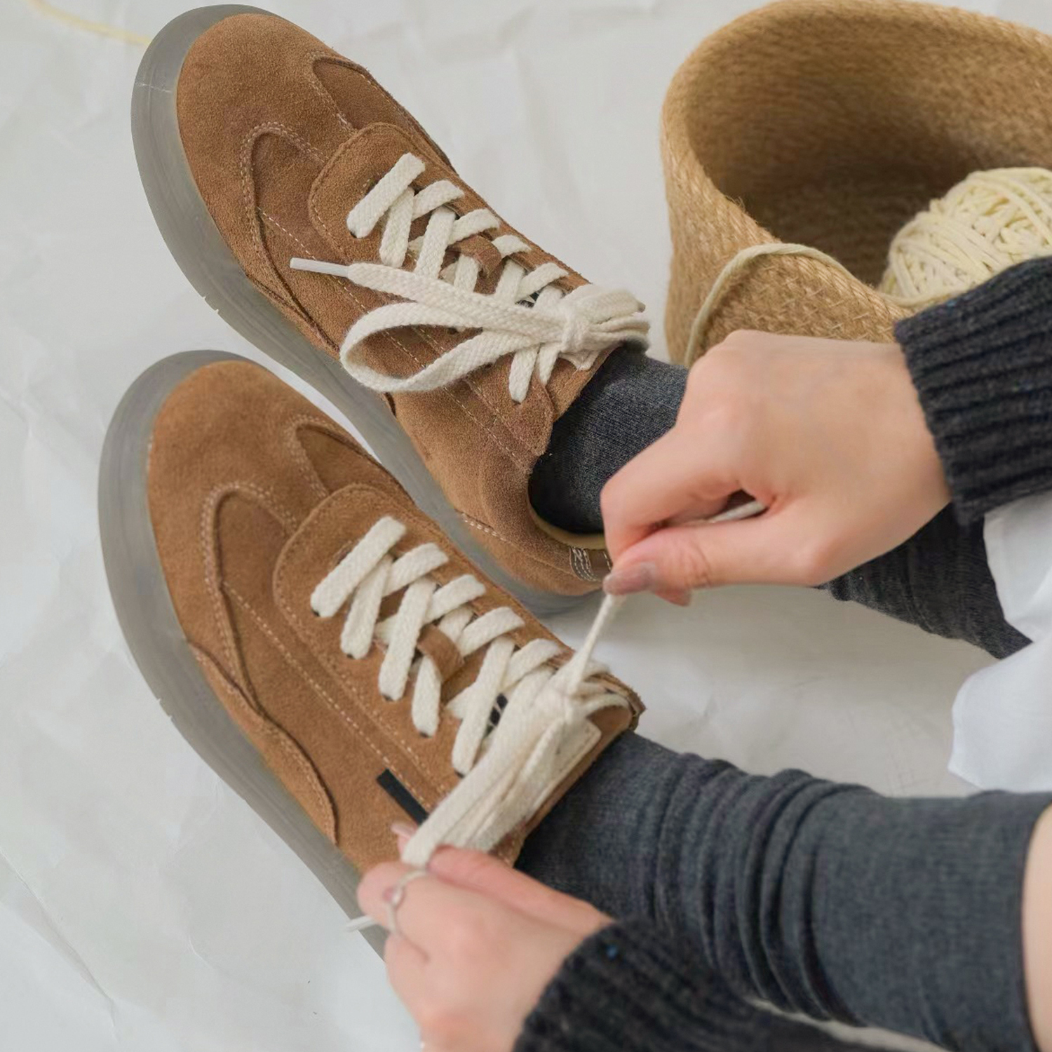 远家复古牛反绒德训鞋