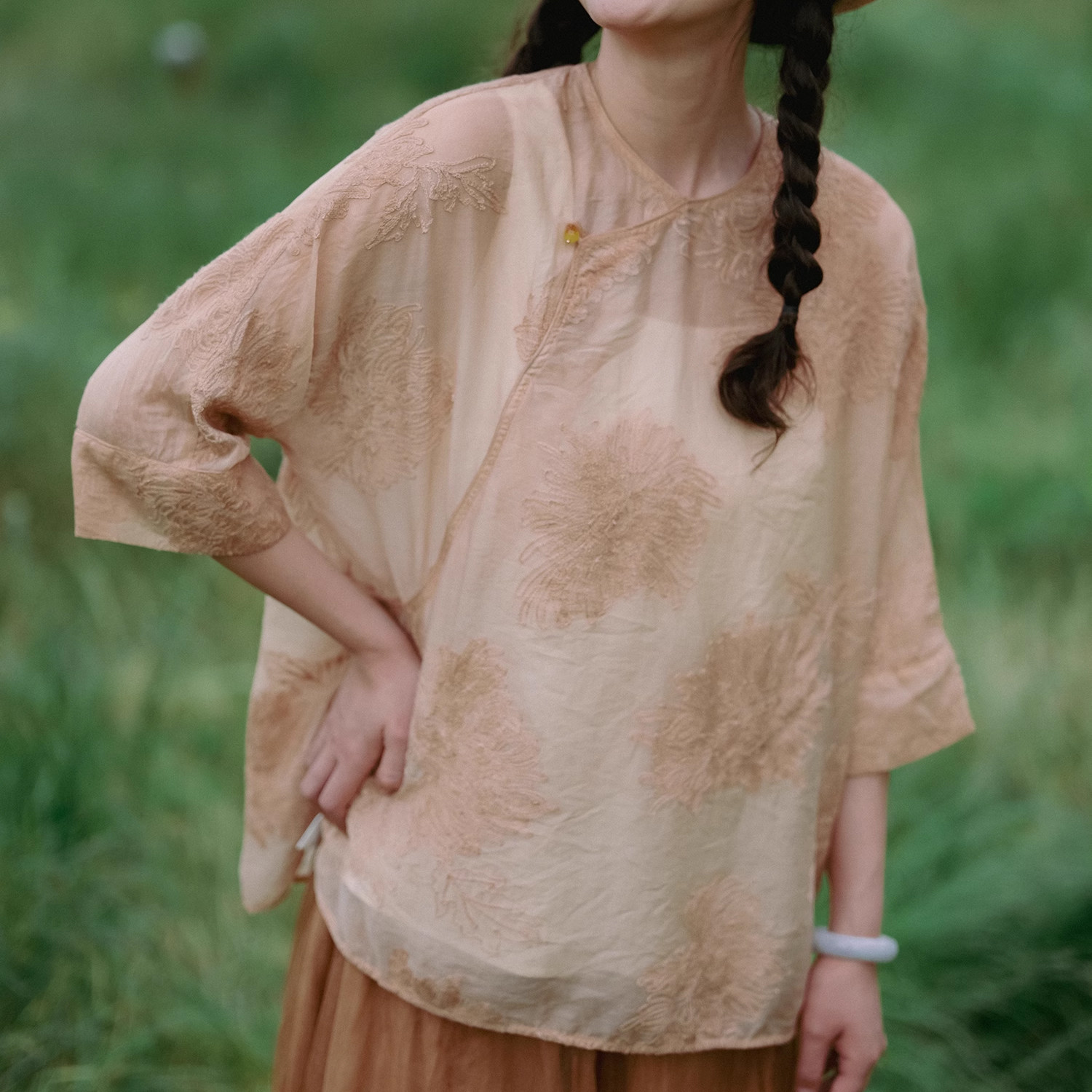 远家柿子染绣花肌理新中式上衣