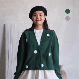 短外套W 远家轻薄休闲 卫衣 V领开衫 741限量 进口胶印印花波点
