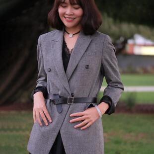 远家全羊毛手工西服千鸟格通勤简约休闲收腰外套秋LF3053限量