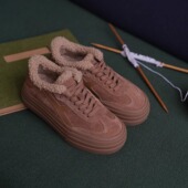 远家 685 厚底增高W 复古牛翻皮 加绒保暖毛毛板鞋