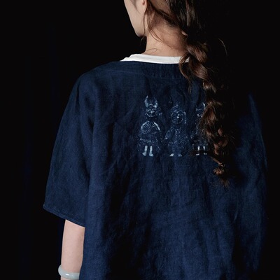 远家草木染蓝染蜡画厢式上衣