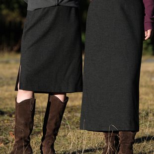 远家羊毛薄款 半身裙简约通勤开衩包裙后松紧腰LF5976限量 长短款