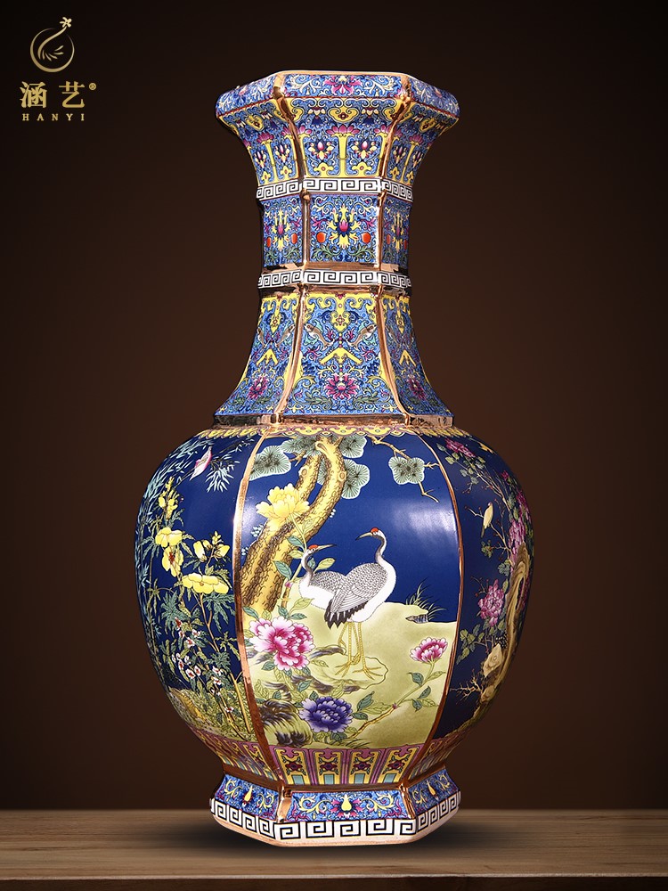 仿古乾隆珐琅彩花瓶景德镇陶瓷大气高档典客厅玄关装饰工艺品摆件