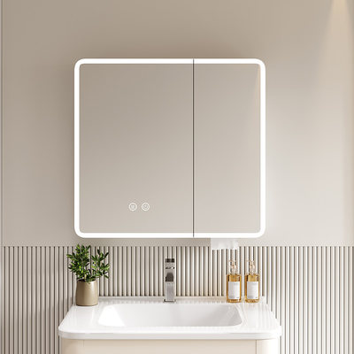 太空铝圆弧形浴室镜柜智能灯光储物柜卫生间挂墙式带梳妆镜抽纸孔