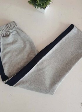 定制中小学生校服裤子纯棉运动休闲长裤浅灰色拼藏蓝宽杠学生校裤