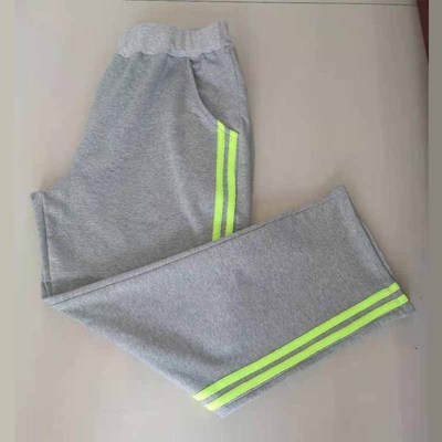 加绒款校服裤子浅灰裤两道杠荧光绿杠双绿条直筒冬季校裤定制春秋
