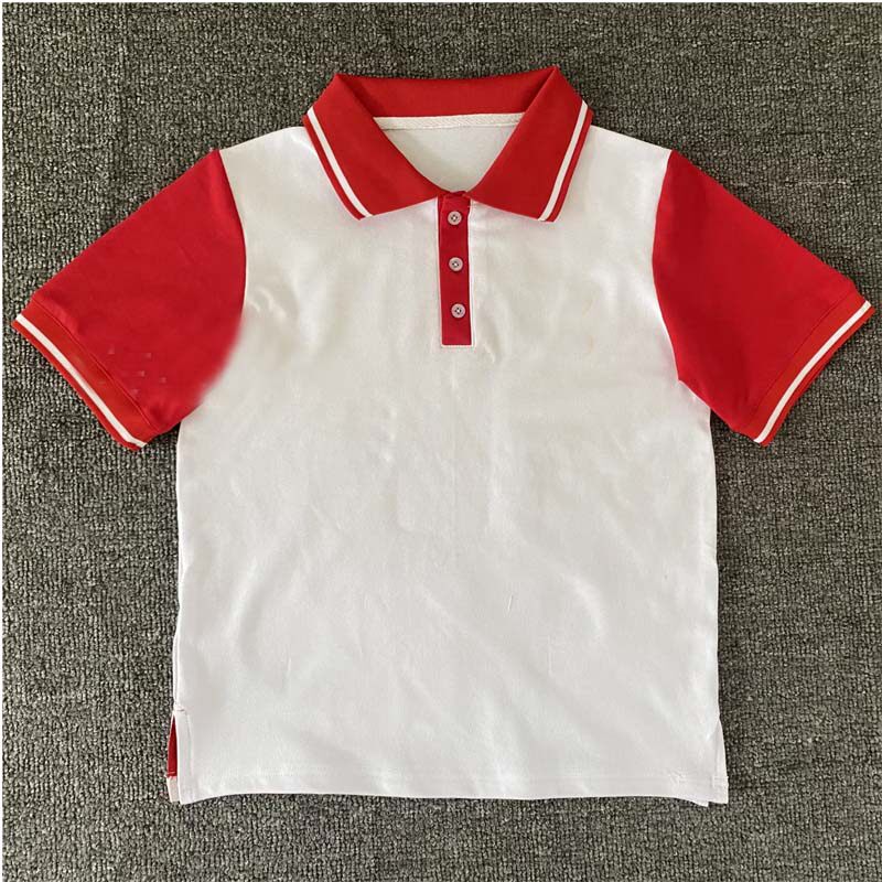 北京来图校服定制短袖夏季中小学生校服短袖T恤polo衫红领一白杠