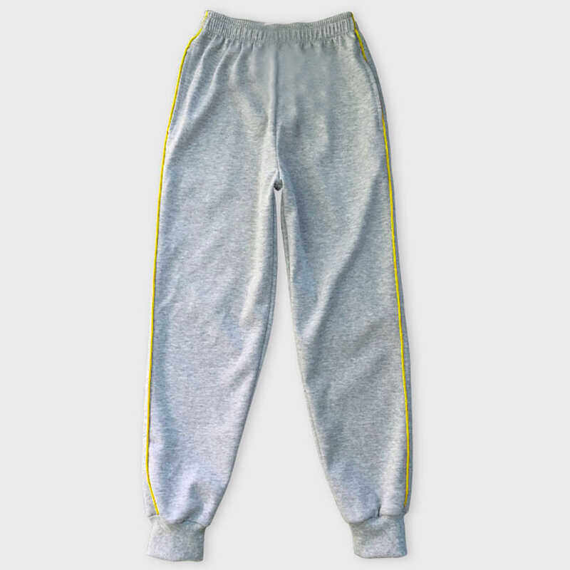 纯棉收口细边杠灰色束脚学生裤