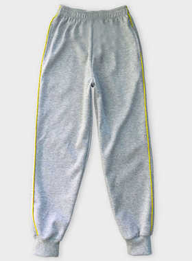 学生裤灰色裤子黄色细边杠中小学生束脚收口校服裤纯棉运动裤长裤