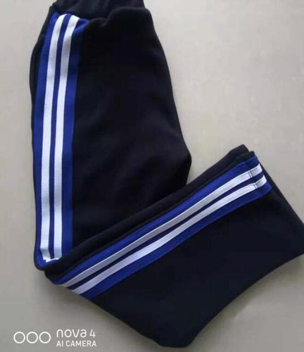 校服裤子宽宝蓝杠上2两白条