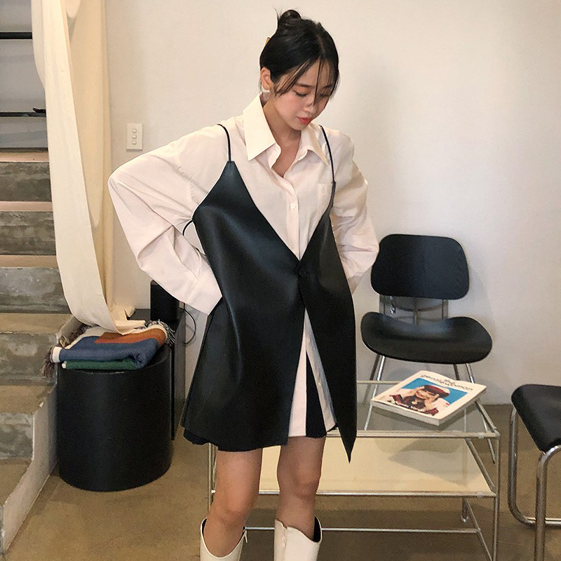 时尚pu皮中长款细带吊带一粒扣打底马夹马甲坎肩外搭吊带裙套装女,女装/女士精品,时尚套装,淘宝优惠券,粉丝福利购,淘宝优惠卷