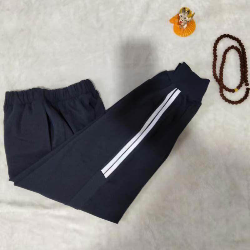 中小学生藏蓝裤宽松束脚收口运动校服裤子下半截二白杠加绒秋冬款