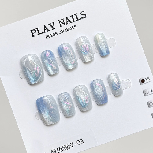 浅蓝色可爱卡通人鱼尾短款穿戴甲