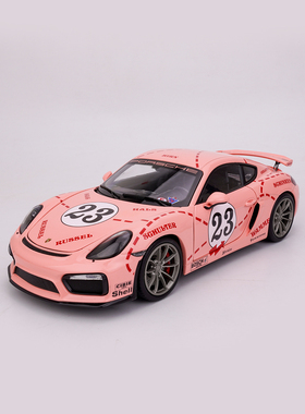 NSL Model 1:18 保时捷 GT4 Cayman 粉猪#23合金全开汽车模型摆件