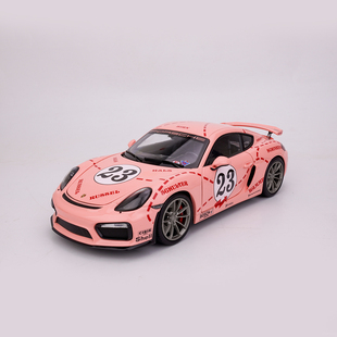NSL Model 1:18 保时捷 GT4 Cayman 粉猪#23合金全开汽车模型摆件