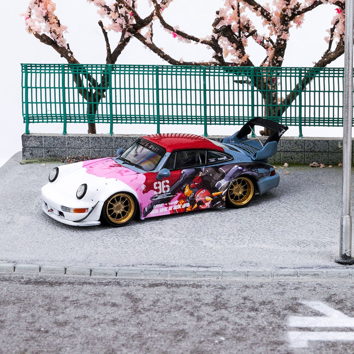 原厂 1:64保时捷宽体改装rwb 964高尾翼a札古合金汽车模型摆件