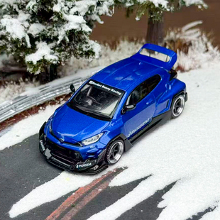 现货 PopRace 1:64 #004丰田雅力士 yaris GR金属蓝 合金汽车模型
