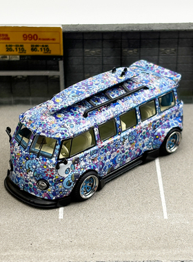 Liberty64 1:64 大众T1面包车Kombi宽体改装版暗黑太阳花合金车模