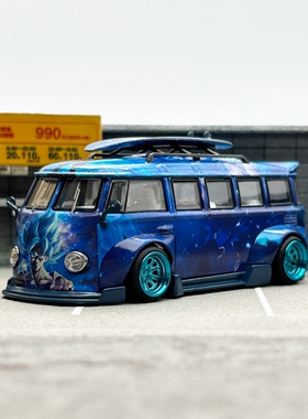 Liberty64 1:64大众T1面包车Kombi宽体改装版龙珠涂装合金车模