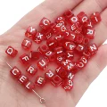 English Letter Beads 6X6Mm, Hole Diameter 4mm, Square Transparent Red & White 100 Pcs/Pack