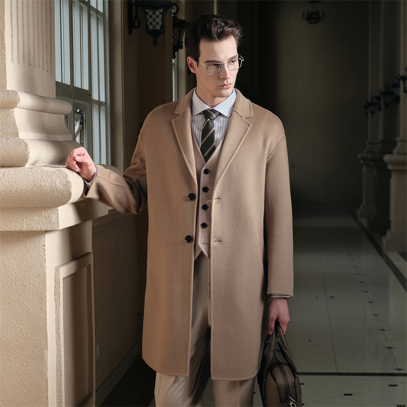 秋季100%羊毛大衣男士落肩西装领中长款双面呢羊绒大衣毛呢子外套
