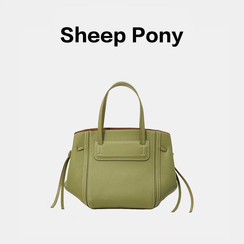 SHEEP PONY韩系百搭头层牛皮手拎包时尚小众斜挎单肩包简约通勤