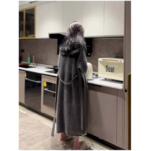 秋冬新款韩版山羊绒针织开衫长款加厚毛衣外套脚踝慵懒风加长款女