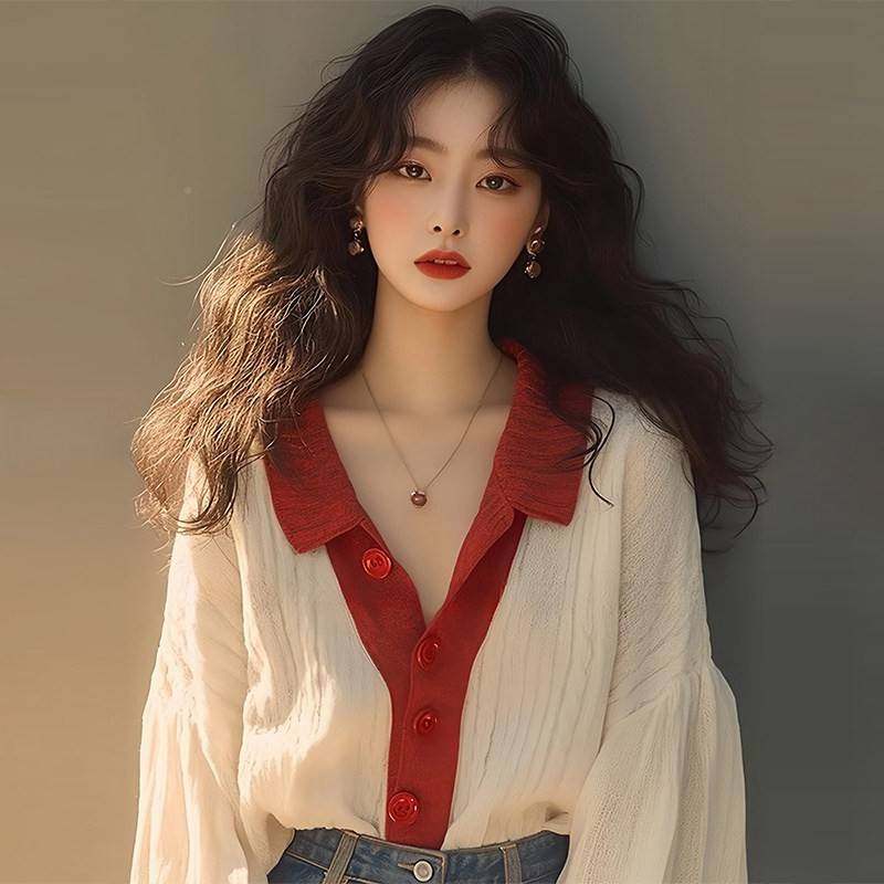 法式复款古小香风杏色撞色针织开衫2外套025新衣慵JZT懒高级感毛