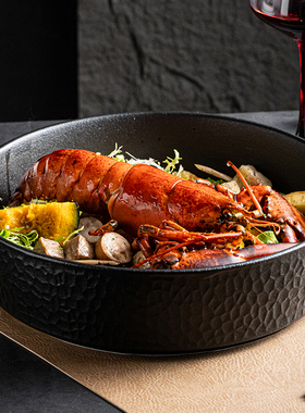 黑色高级感西餐盘餐厅创意极简西式菜盘汤盘大号陶瓷盘备菜大盘子