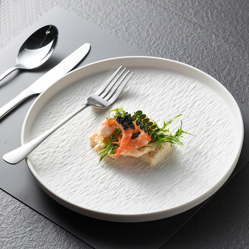 陶瓷平盘磨砂石纹圆形高级感