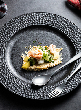 黑色西餐餐盘日式牛仔骨牛排盘羊排盘西餐盘子家用餐厅菜盘鱼盘