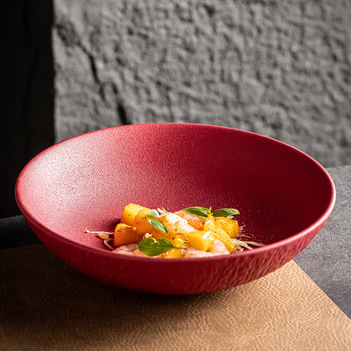 陶瓷餐具高温釉下彩红色复古湘菜馆小炒特色菜面碗大面碗菜盘汤盘