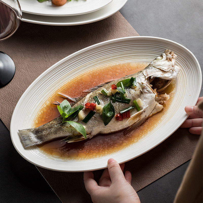 蒸鱼盘子家用陶瓷盘耐高温椭圆餐具高级感大号2024新款轻奢菜盘子,餐饮具,盘,淘宝优惠券,粉丝福利购,淘宝优惠卷